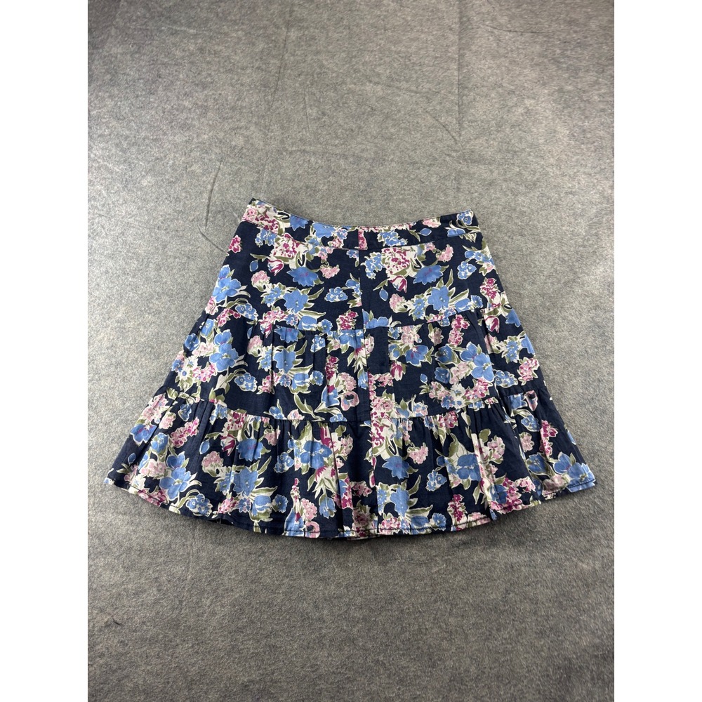 Ann Taylor LOFT Petites Blue Floral Tiered Cotton Mini Skirt Sz 2P Preppy Girly